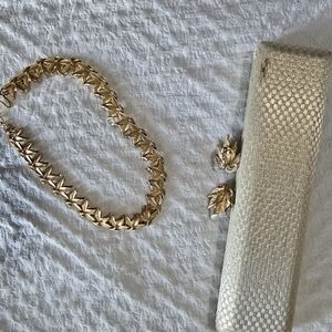 Gold Necklace and Silver Clutch Set